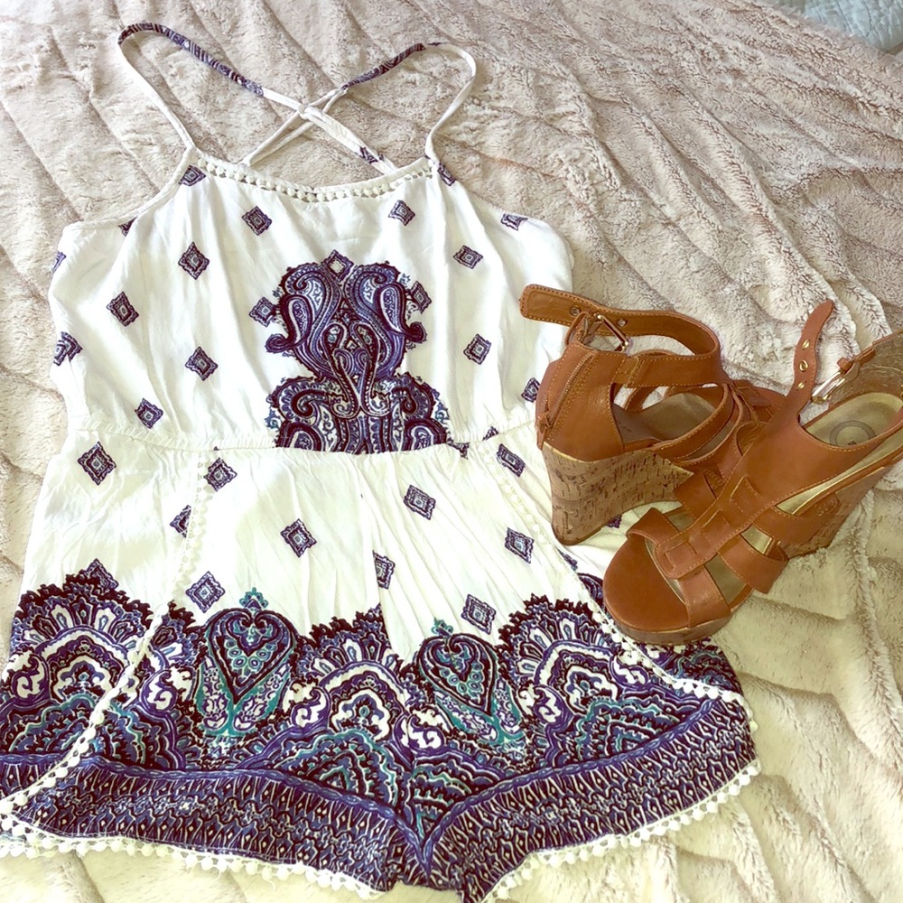 Blue, aqua and white romper
